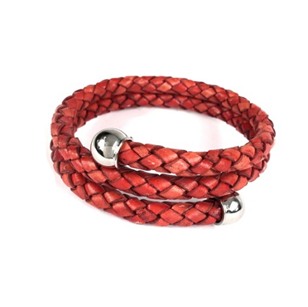 Bolo Braid Leather Bypass Bracelet with Stainless Steel Ball Caps