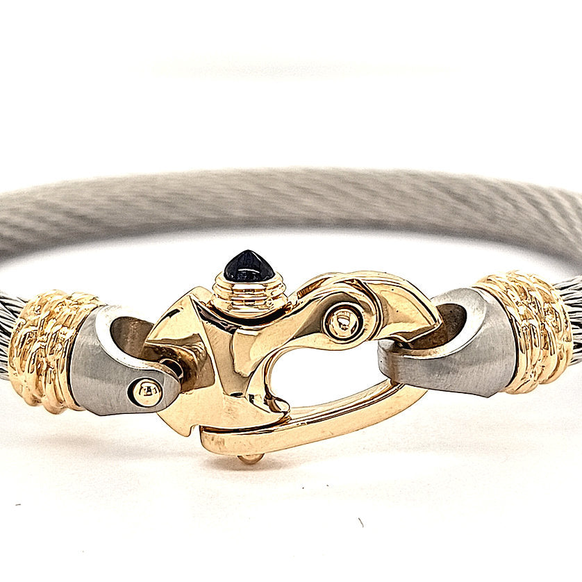Live Wire 6.5mm Cable Bracelet with Gold Mariner's Clasp® and Ferrules