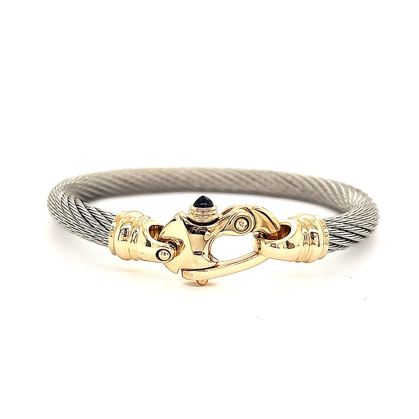 Live Wire 6.5mm Cable Bracelet with 14K Yellow Gold Mariner's Clasp