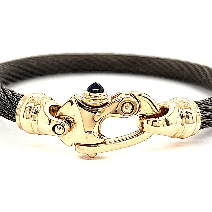 Live Wire 6.5mm Cable Bracelet with 14K Yellow Gold Mariner's Clasp