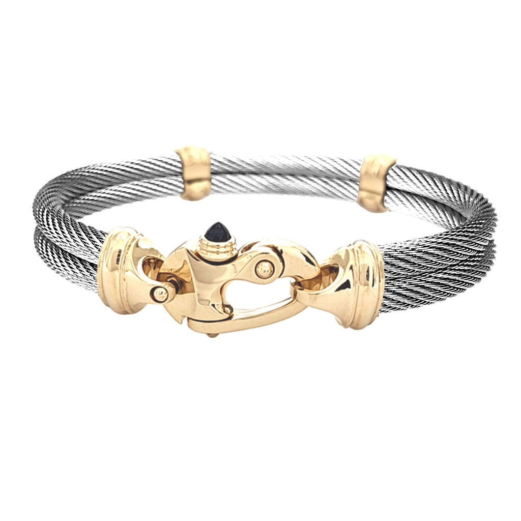 Live Wire 4.5mm Double Cable Bracelet with 14K Gold Mariner's Clasp® and Caps