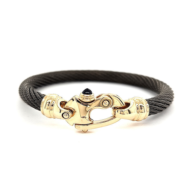 Live Wire 6.5mm Cable Bracelet with 14K Yellow Gold Mariner's Clasp