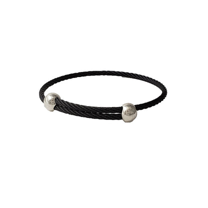 Titanium Cuff Bracelet with Black Cable Inlays – Suay Men