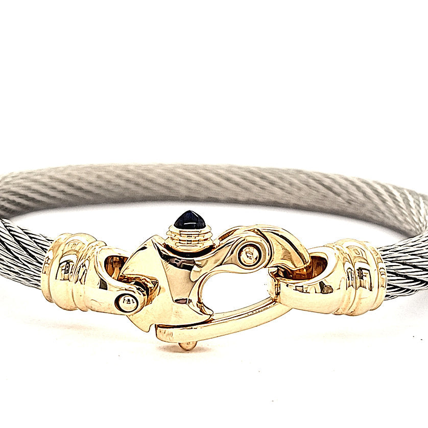 Live Wire 6.5mm Cable Bracelet with 14K Yellow Gold Mariner's Clasp