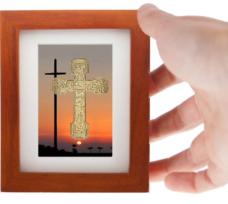 Bronze Cross with Stations Sculpture Shadow Box