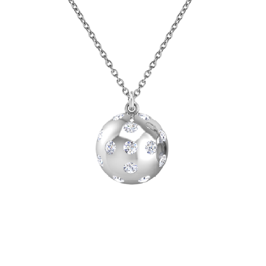 Pickleball Ball Pendant 14kt w/LG Diamonds 1.00CTW or .925 Silver w/CZ, Chain Included