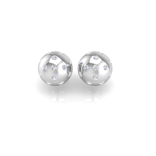 Pickleball Ball Earrings 14kt w/LG Diamonds 0.50CTW or .925 Silver w/CZ, with posts