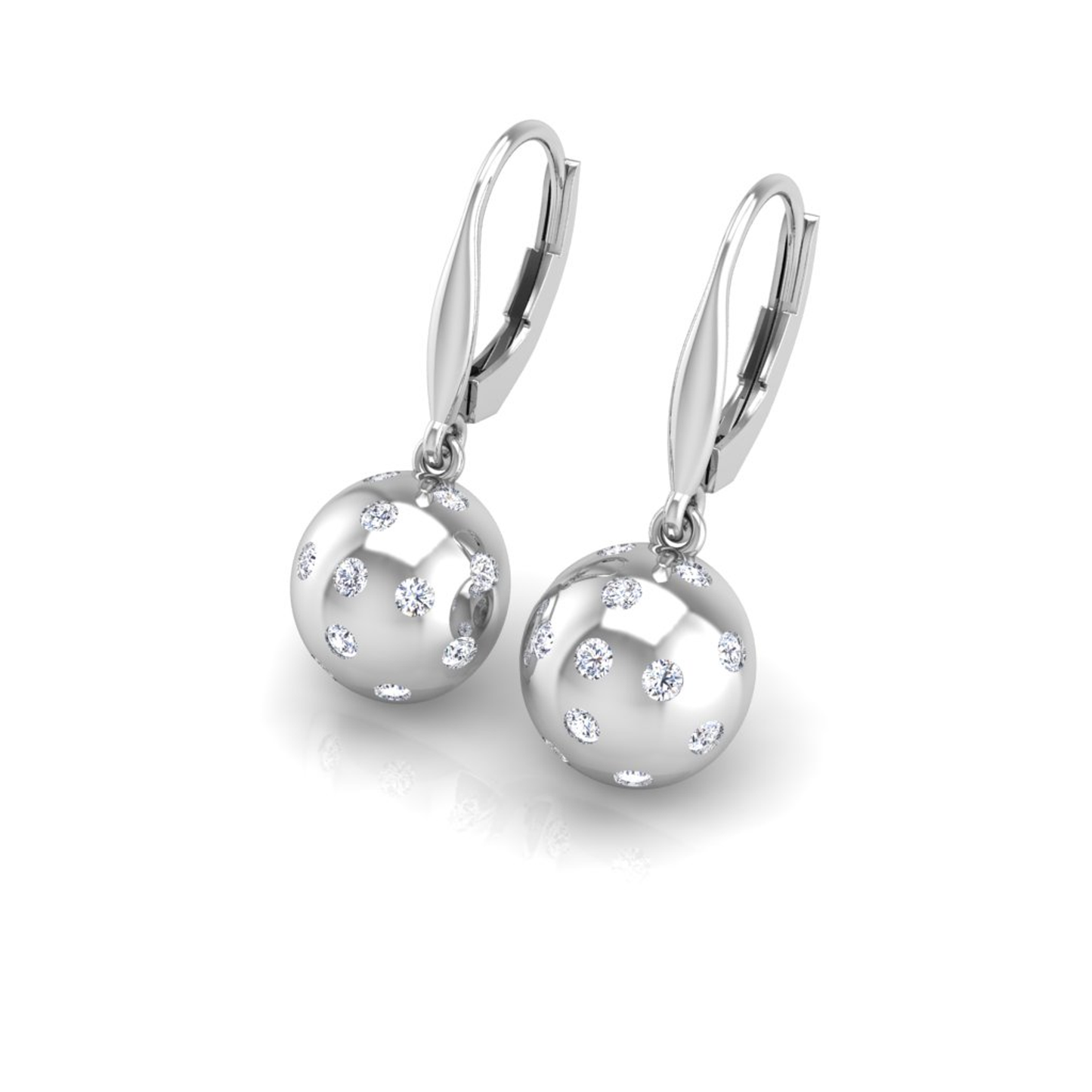 Pickleball Ball Earrings 14kt w/LG Diamonds 0.50CTW or .925 Silver w/CZ, w/Lever Backs