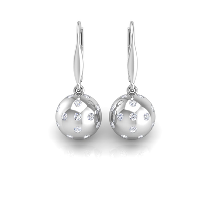 Pickleball Ball Earrings 14kt w/LG Diamonds 0.50CTW or .925 Silver w/CZ, w/Lever Backs