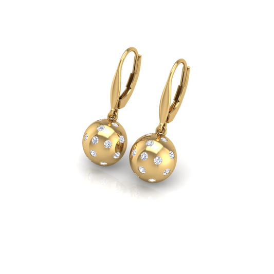 Pickleball Ball Earrings 14kt w/LG Diamonds 0.50CTW or .925 Silver w/CZ, w/Lever Backs