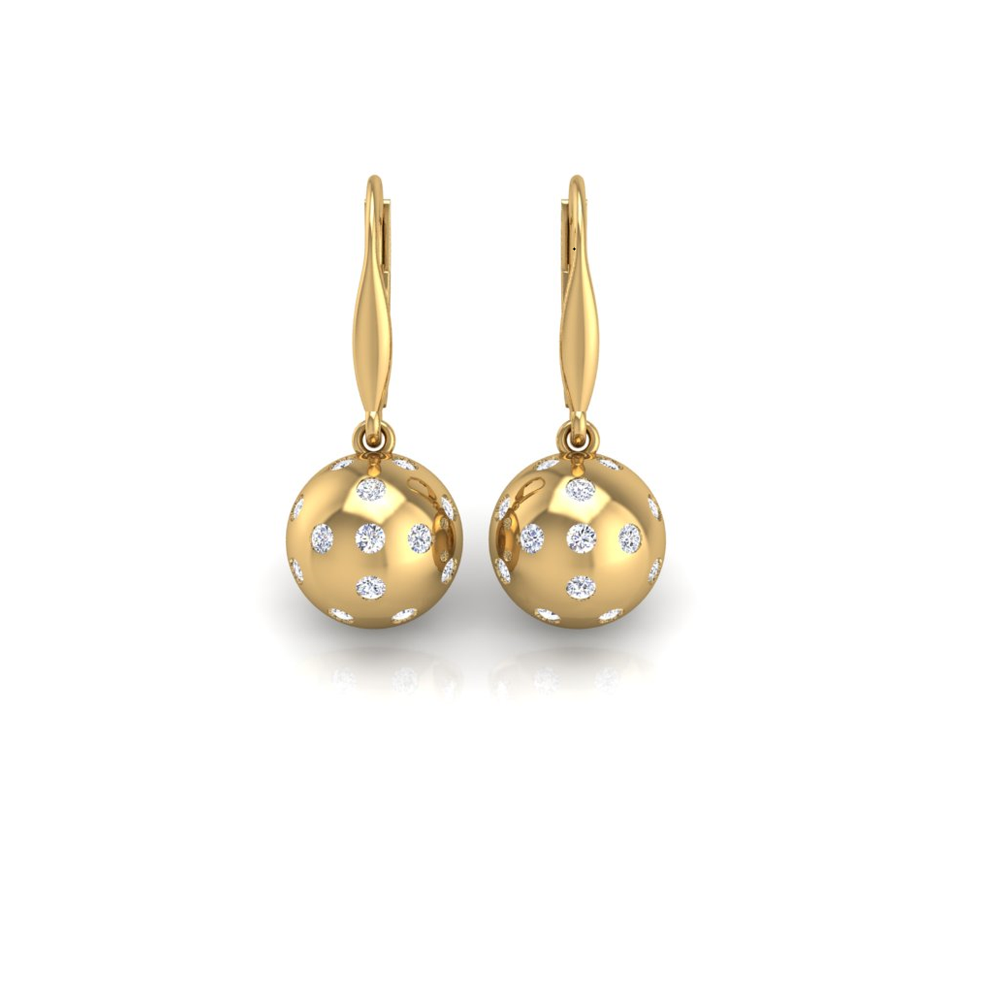 Pickleball Ball Earrings 14kt w/LG Diamonds 0.50CTW or .925 Silver w/CZ, w/Lever Backs