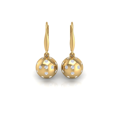 Pickleball Ball Earrings 14kt w/LG Diamonds 0.50CTW or .925 Silver w/CZ, w/Lever Backs