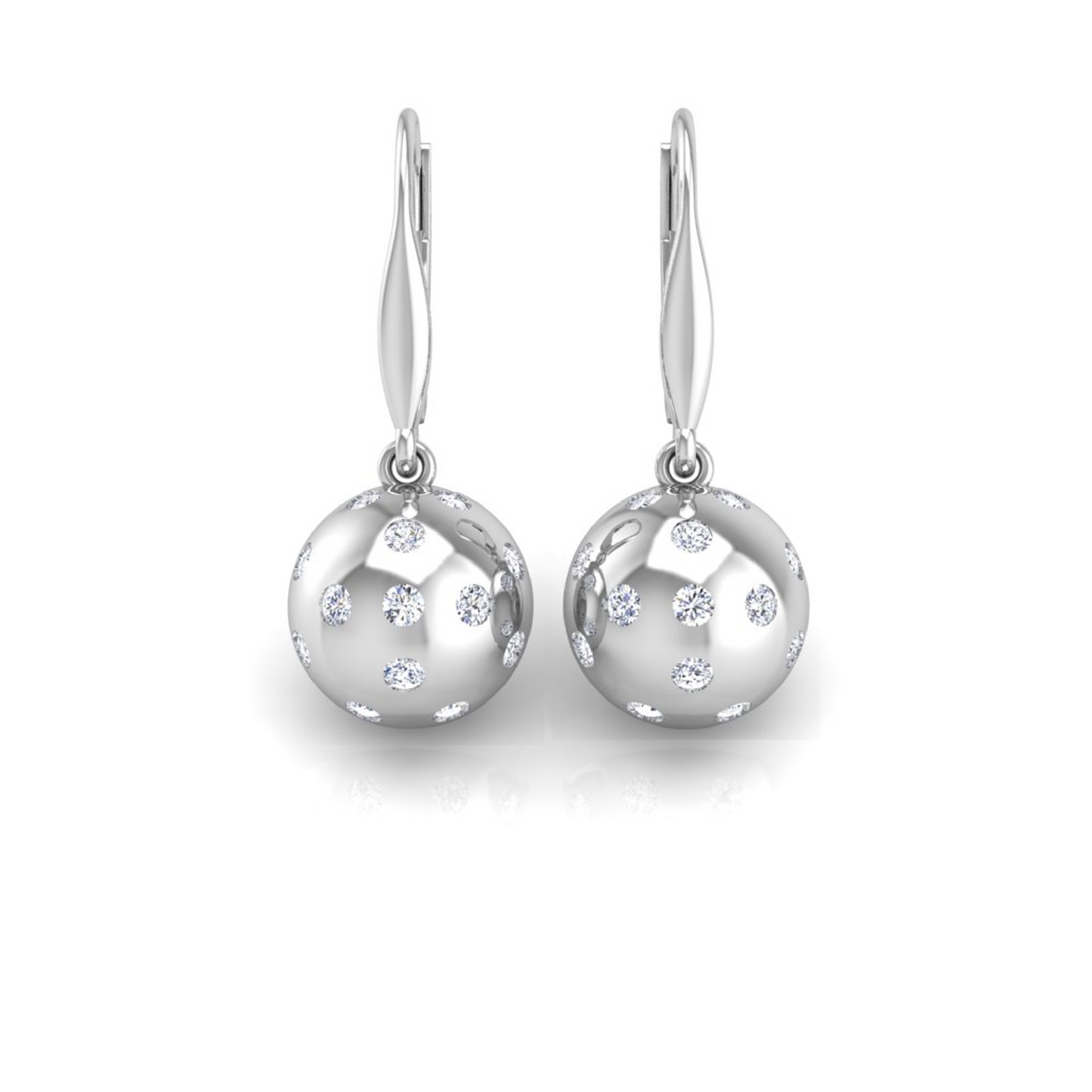 Pickleball Ball Earrings 14kt w/LG Diamonds 0.75CTW or .925 Silver w/CZ, w/Lever Backs
