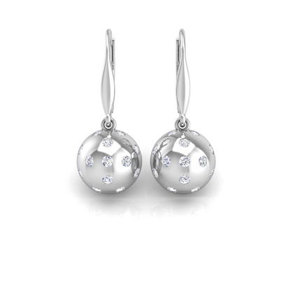 Pickleball Ball Earrings 14kt w/LG Diamonds 0.75CTW or .925 Silver w/CZ, w/Lever Backs