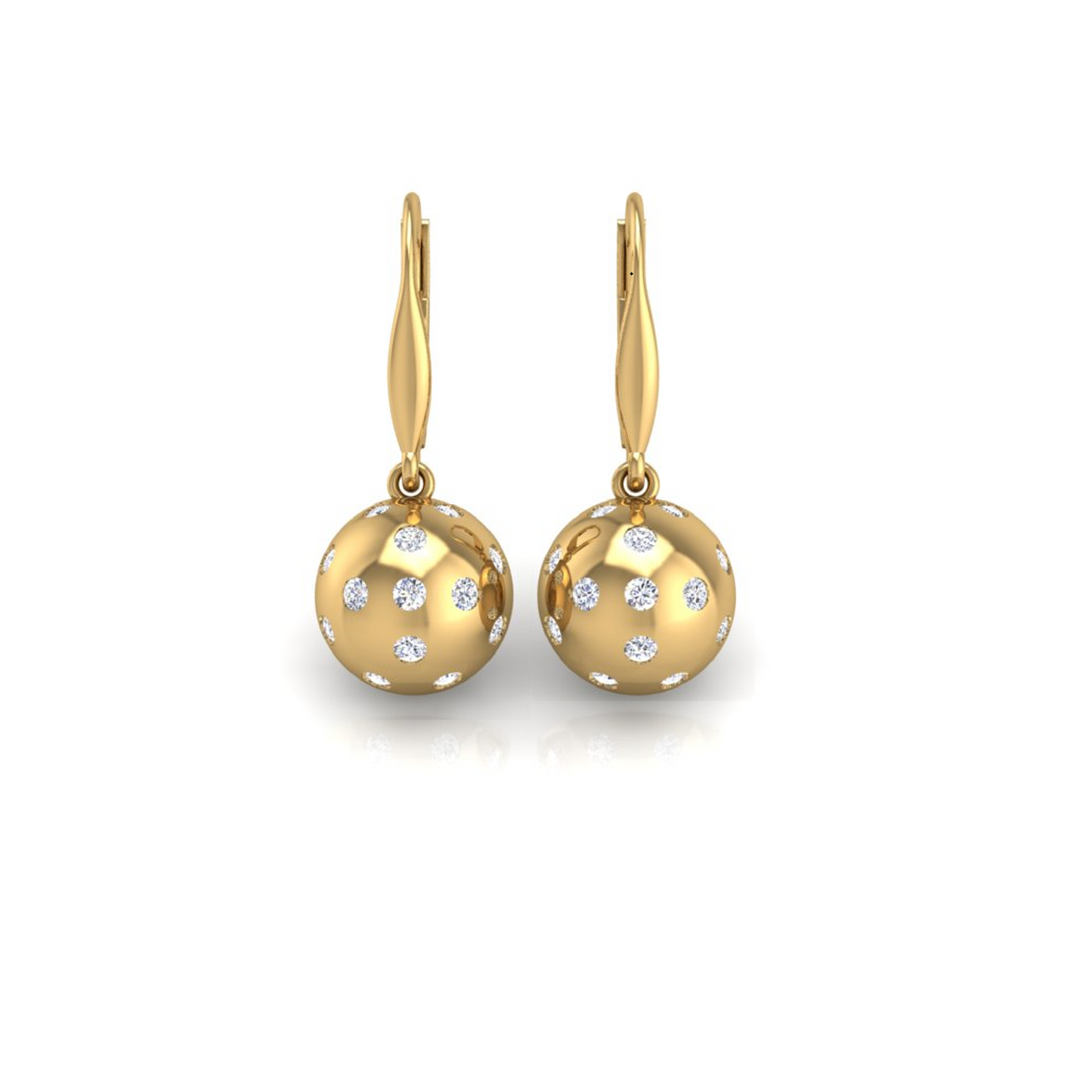 Pickleball Ball Earrings 14kt w/LG Diamonds 0.75CTW or .925 Silver w/CZ, w/Lever Backs