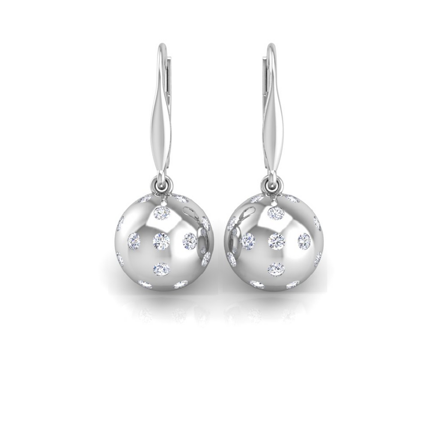 Pickleball Ball Earrings 14kt w/LG Diamonds 1.00CTW or .925 Silver w/CZ, w/Lever Backs