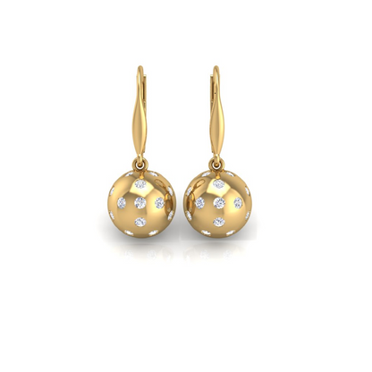 Pickleball Ball Earrings 14kt w/LG Diamonds 1.00CTW or .925 Silver w/CZ, w/Lever Backs