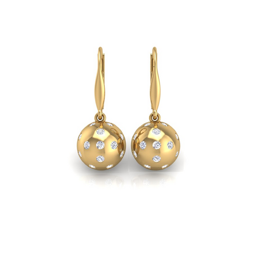 Pickleball Ball Earrings 14kt w/LG Diamonds 1.00CTW or .925 Silver w/CZ, w/Lever Backs
