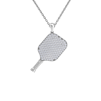 Pickleball Paddle Pendant 14kt w/LG Diamonds or .925 Silver w/CZ, w/Adjustable 16/18" Chain