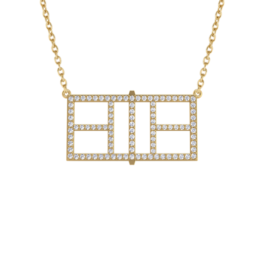 Pickleball Court Horizontal 14kt w/LG Diamonds or .925 Silver w/CZ w/Adjustable 16/18" Chain