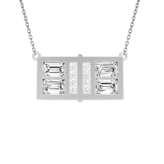 Pickleball Court Necklace 14kt w/Emerald cut and Princess cut LG Diamonds or .925 Silver w/CZ, w/attached Chain