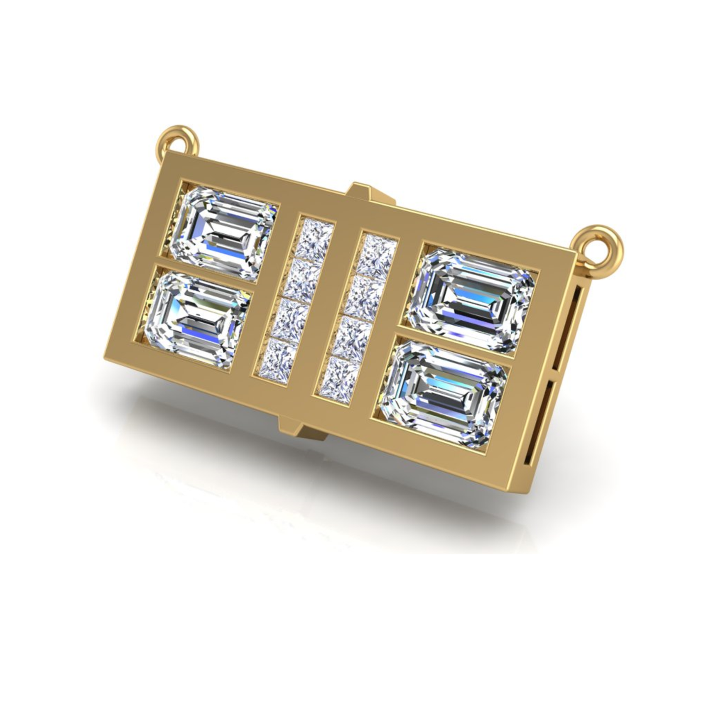 Pickleball Court Necklace 14kt w/Emerald cut and Princess cut LG Diamonds or .925 Silver w/CZ, w/attached Chain