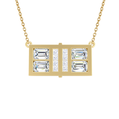 Pickleball Court Necklace 14kt w/Emerald cut and Princess cut LG Diamonds or .925 Silver w/CZ, w/attached Chain