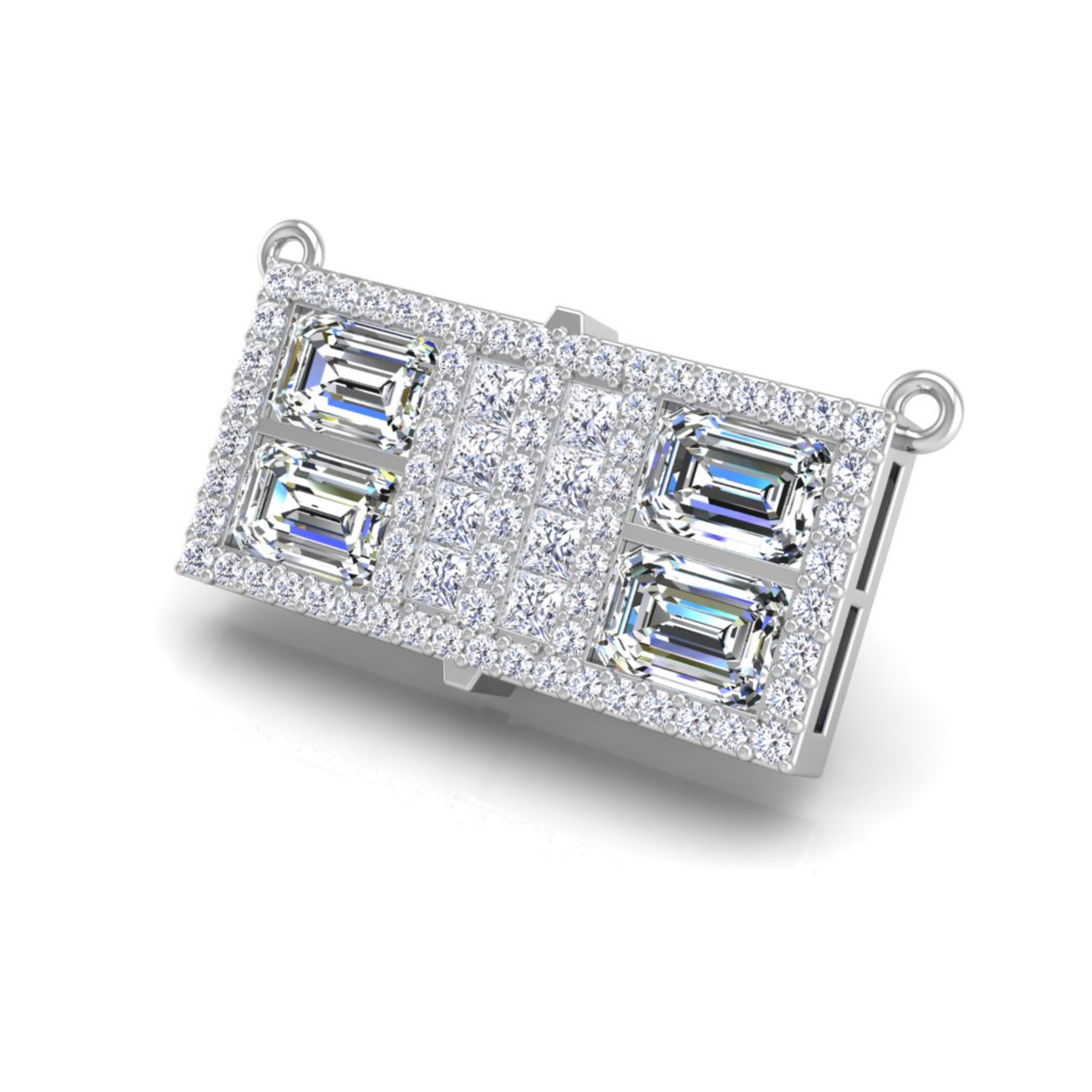Pickleball Court Necklace 14kt w/LG Dia Frame & Emer cut and Prin cut LG Dia or .925 Silver w/CZ, w/attached Chain