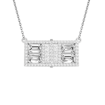 Pickleball Court Necklace 14kt w/LG Dia Frame & Emer cut and Prin cut LG Dia or .925 Silver w/CZ, w/attached Chain