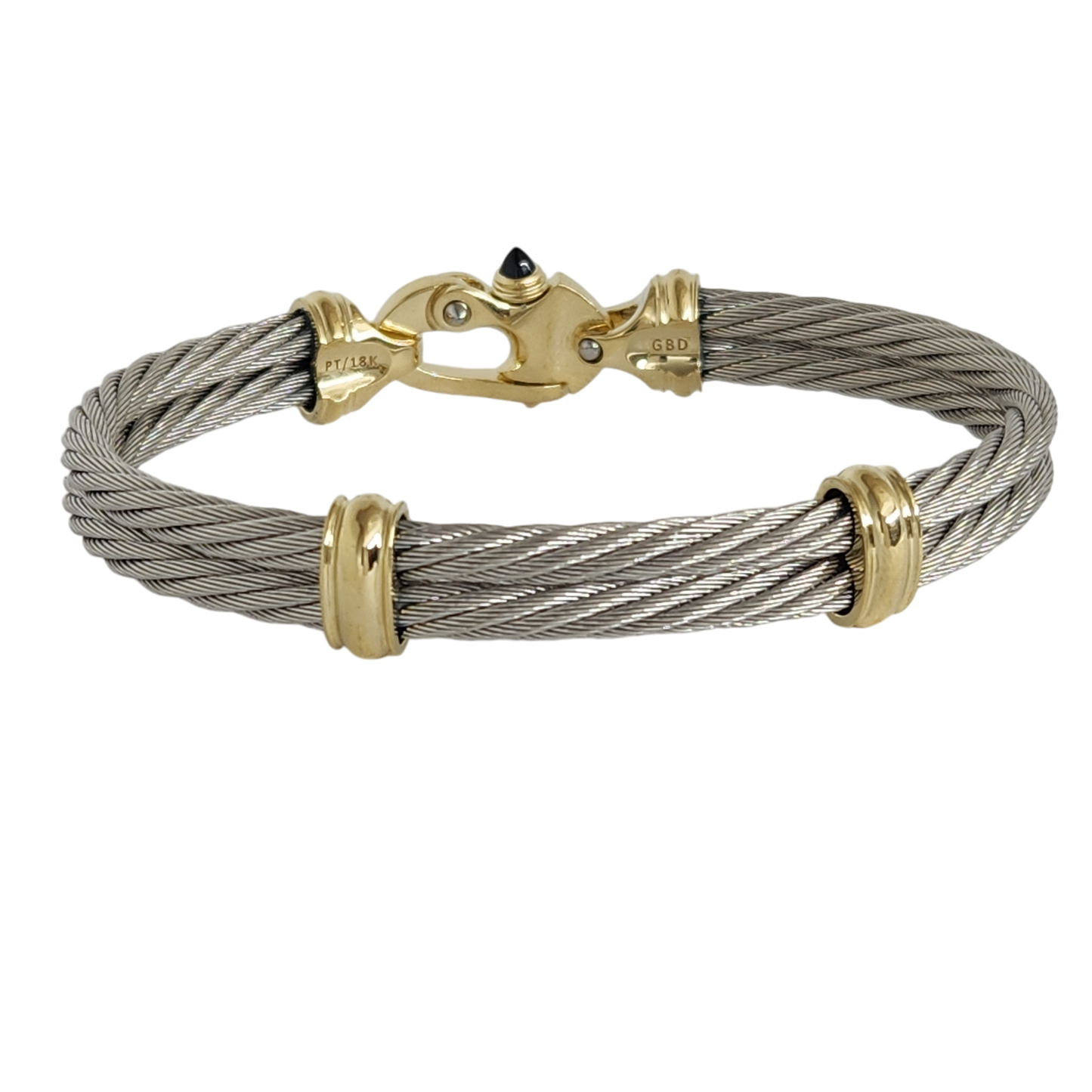 Platinum 4.5mm Double Cable Bracelet with 18K Gold Mariner's Clasp® 8"