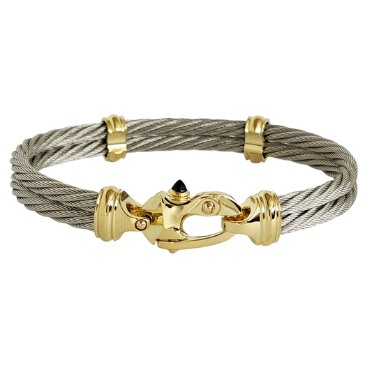 Platinum 4.5mm Double Cable Bracelet with 18K Gold Mariner's Clasp® 8"