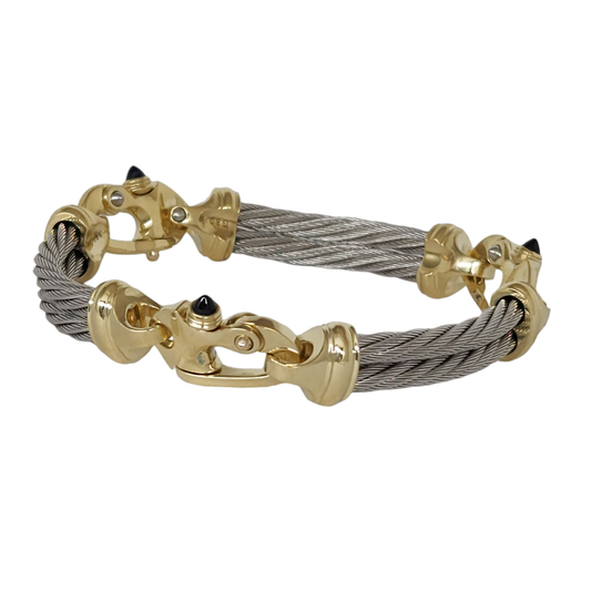 Platinum 4.5mm Double Link Cable Bracelet with 18K Gold Mariner's Clasp® 8"