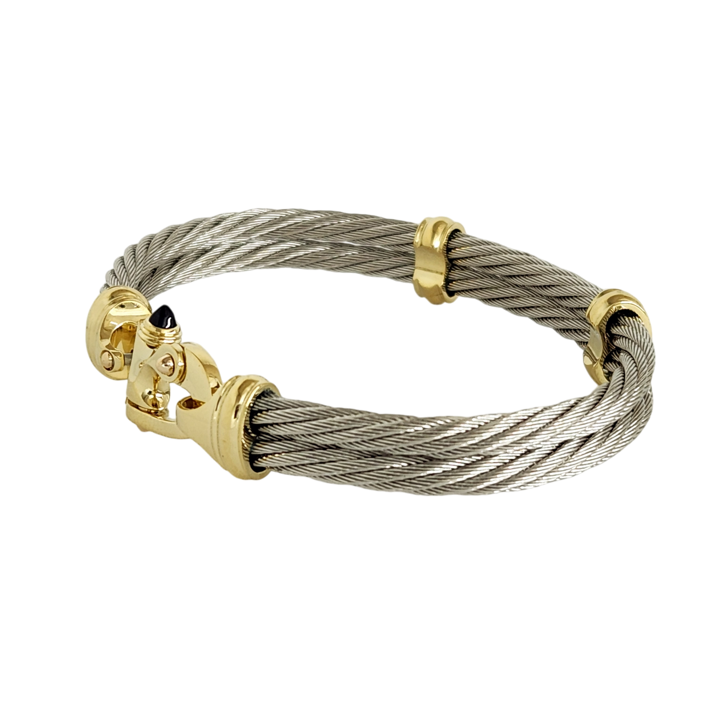 Platinum 4.5mm Double Cable Bracelet with 18K Gold Mariner's Clasp® 8"