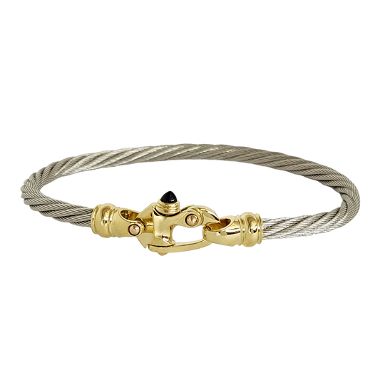 Platinum 4.5mm Single Cable Bracelet with 18K Gold Mariner's Clasp® 8"