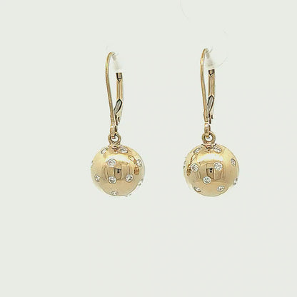 Pickleball Ball Earrings 14kt w/LG Diamonds 0.75CTW or .925 Silver w/CZ, w/Lever Backs