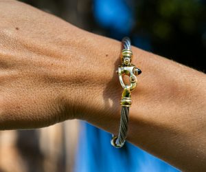 Silver Bracelet Outside on a womans hand